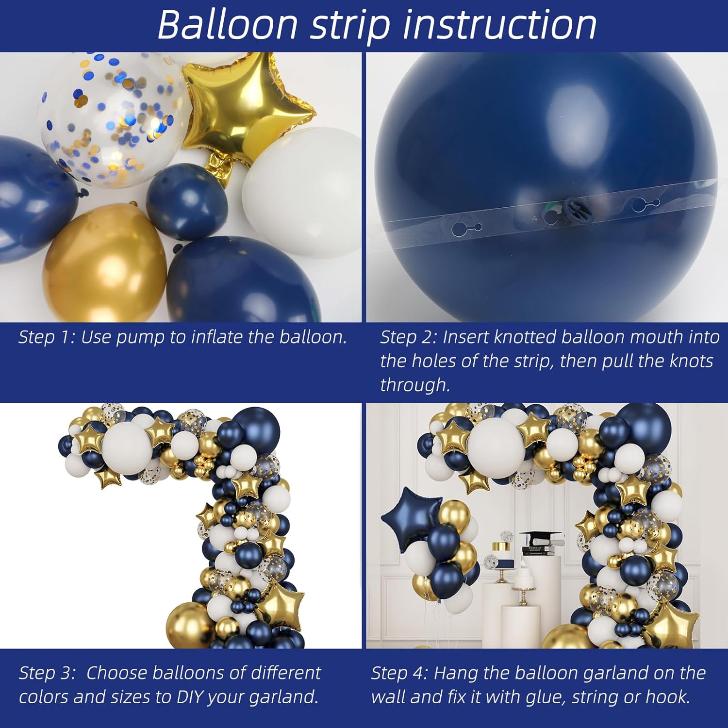 Navy Blue Gold White Latex Bal - огляд і ціна Wedding Supply Kit